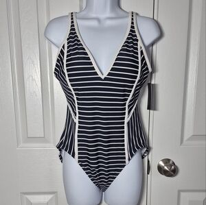 Tommy Hilfiger Swimsuit Navy Blue and‎ White Striped One Peice Women's 12 New